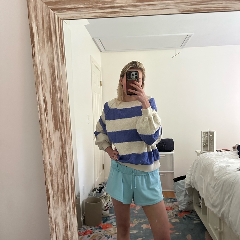 Free People Cream and Blue Knit Sweater